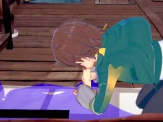 Konosuba yaoi - kazuma výstřik s připojenými opčními v jeho ústa - japonská asijské manža anime hra pohlaví klip homosexuální