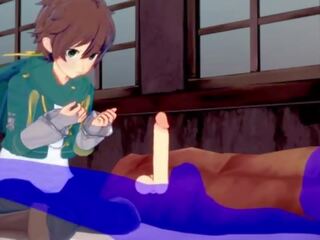 Konosuba yaoi - kazuma minēts ar sperma uz viņa mute - japānieši aziāti manga anime spēle sekss saspraude gejs